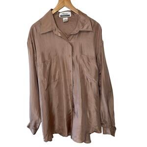VTG Marnie West 100% Silk Button Up Tan/ Brown Minimalist Blouse Large